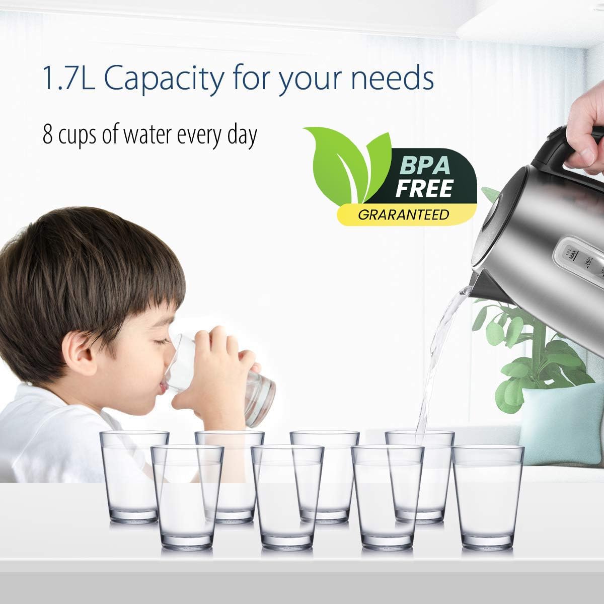Stainless Steel Electric Kettle — 1.7L Electric Kettle / Water Boiler