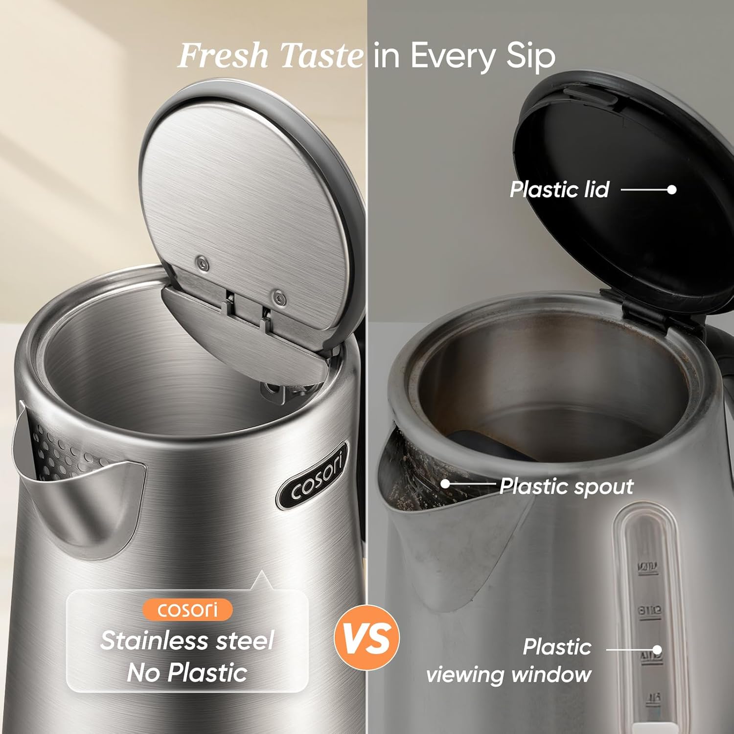 Electric Kettle — No Plastic in Contact with Water