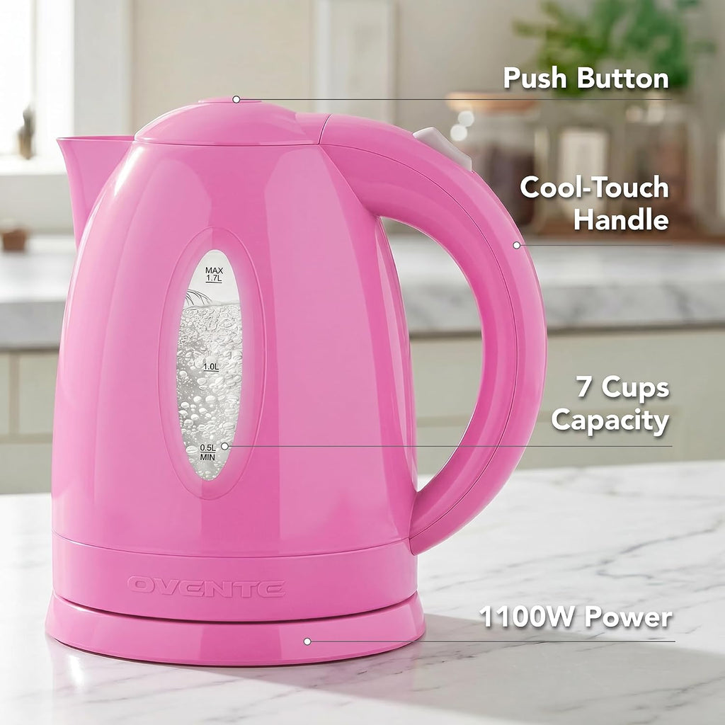 Electric Kettle — 1.7-liter rapid-boil kettle, suitable for brewing coffee or tea.