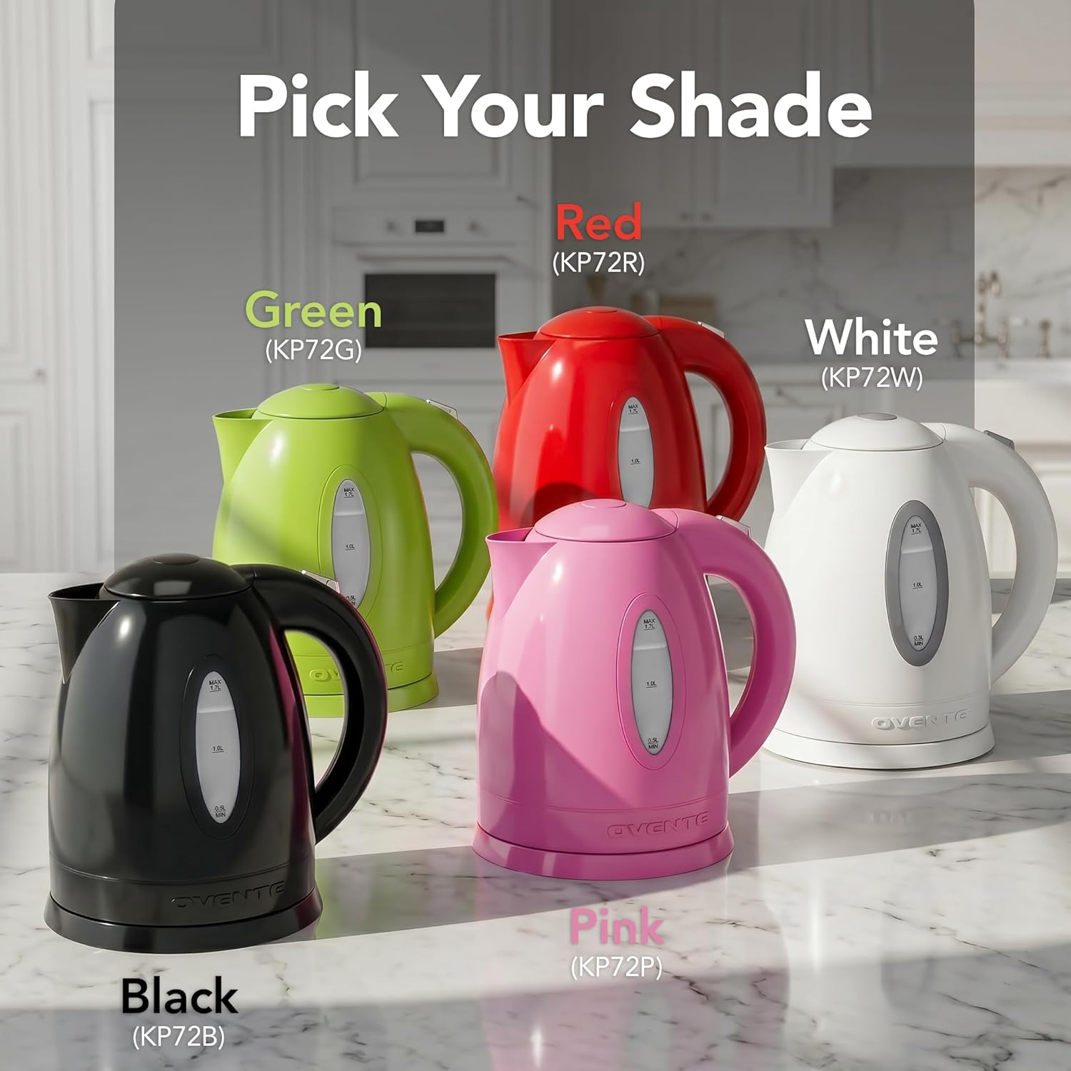 Electric Kettle — 1.7-liter rapid-boil kettle, suitable for brewing coffee or tea.