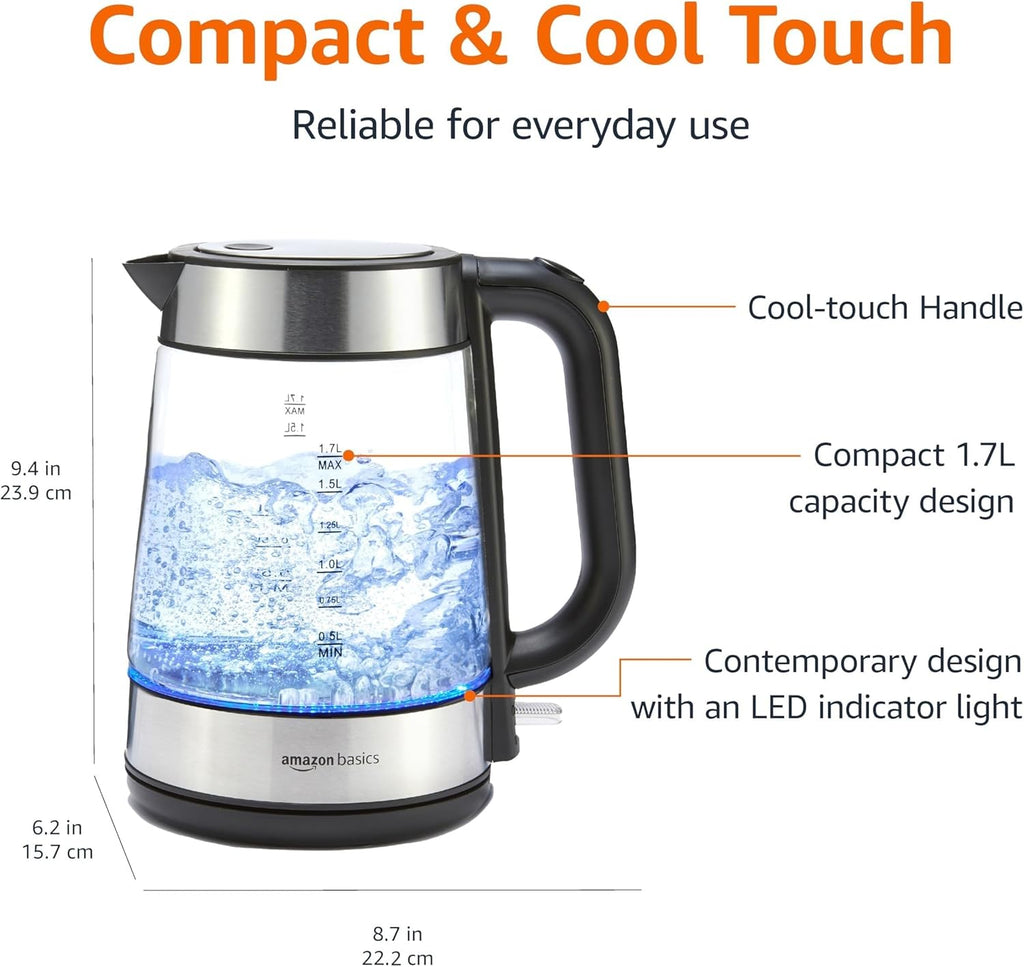 Electric kettle with glass body (suitable for brewing tea and coffee) — BPA-free