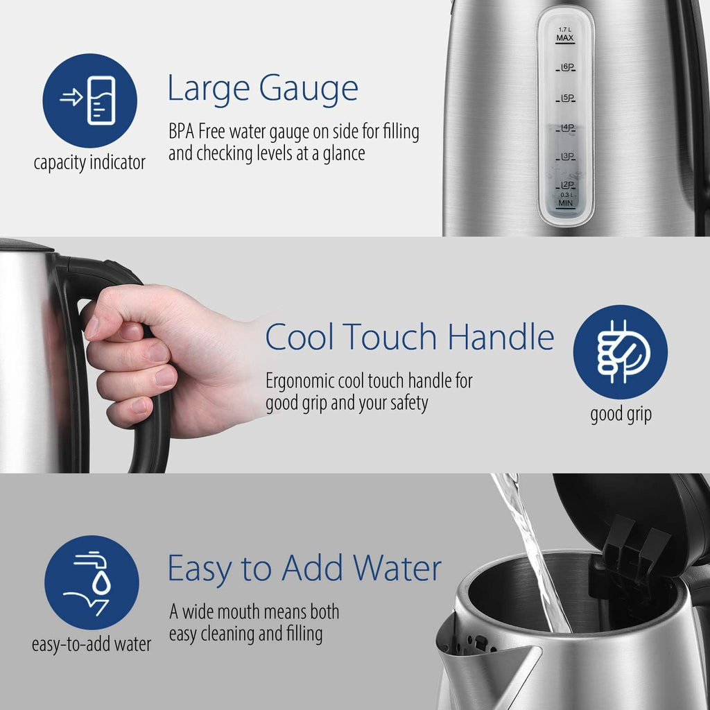 Stainless Steel Electric Kettle — 1.7L Electric Kettle / Water Boiler