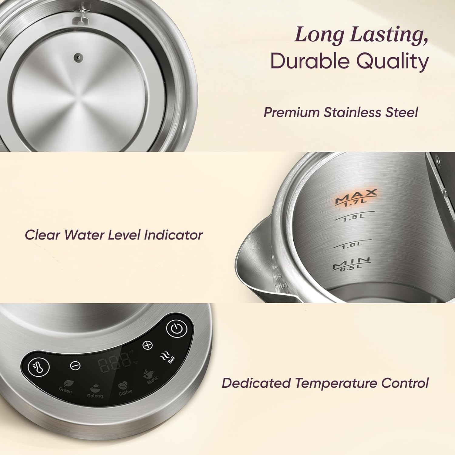 Electric Kettle — No Plastic in Contact with Water