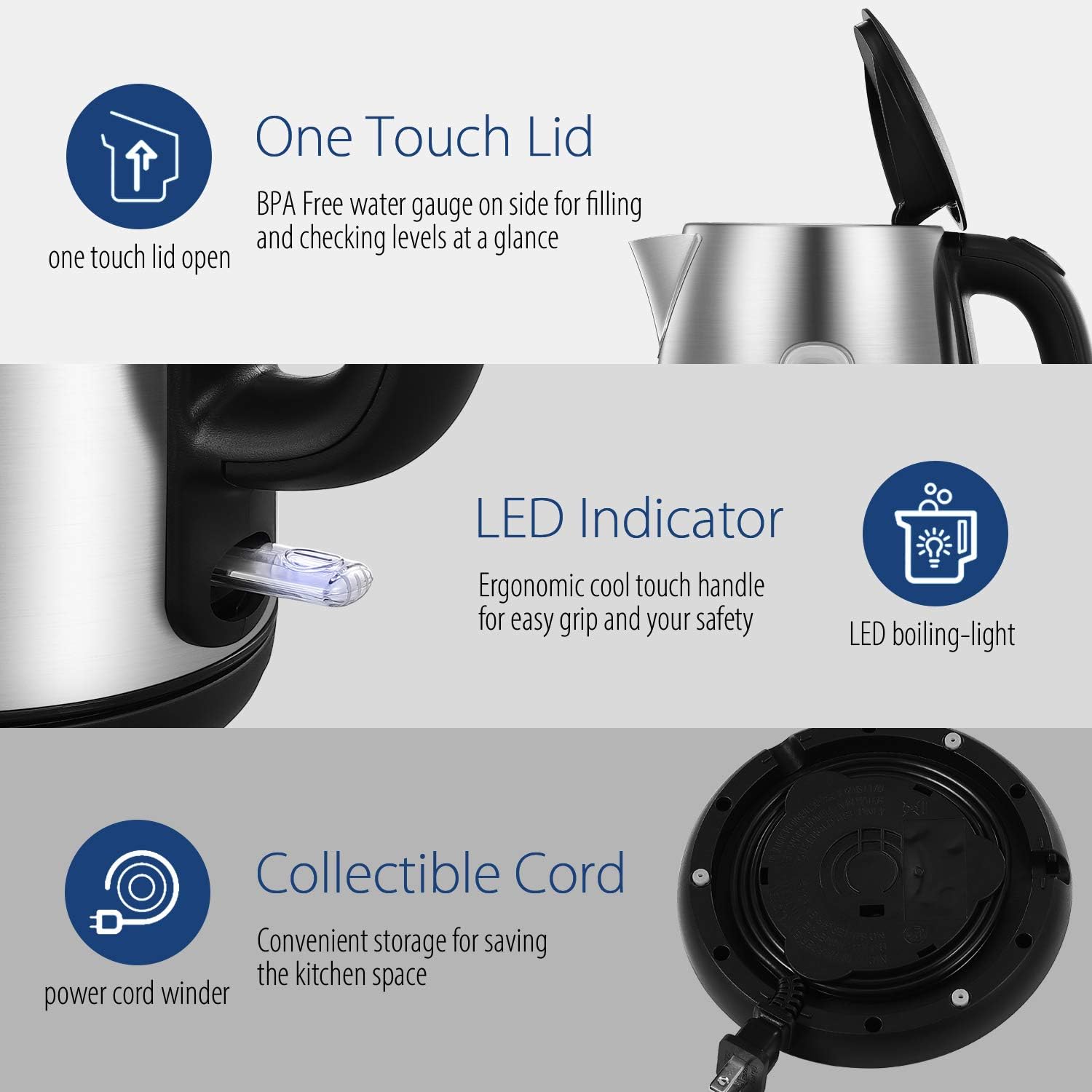 Stainless Steel Electric Kettle — 1.7L Electric Kettle / Water Boiler