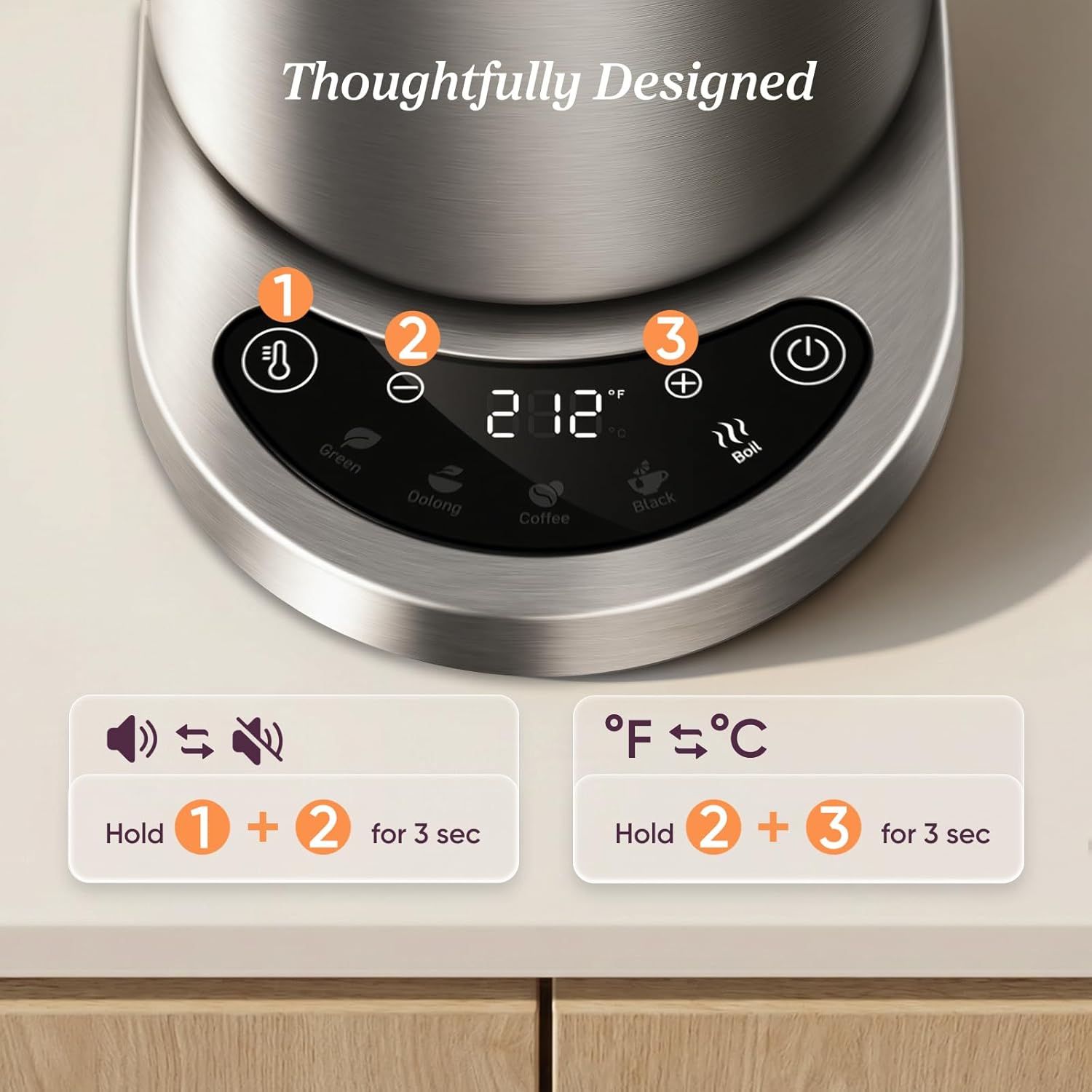 Electric Kettle — No Plastic in Contact with Water