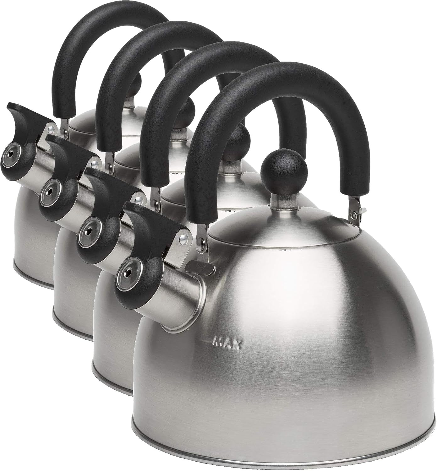 Stovetop Whistling Kettle — Features a rapid-boil whistling spout and a heat-resistant folding handle.