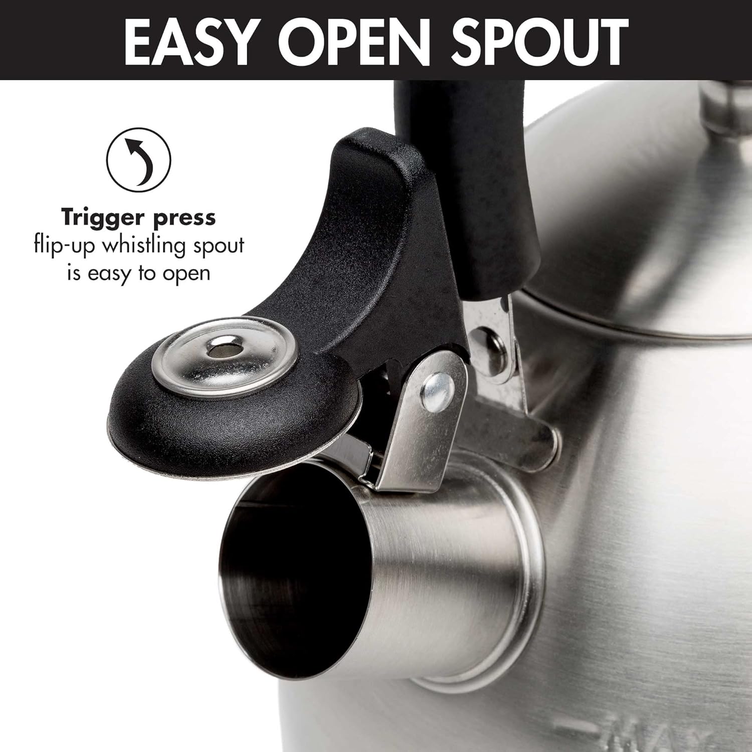 Stovetop Whistling Kettle — Features a rapid-boil whistling spout and a heat-resistant folding handle.