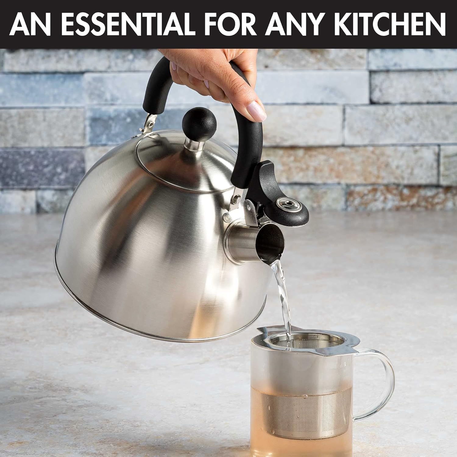 Stovetop Whistling Kettle — Features a rapid-boil whistling spout and a heat-resistant folding handle.