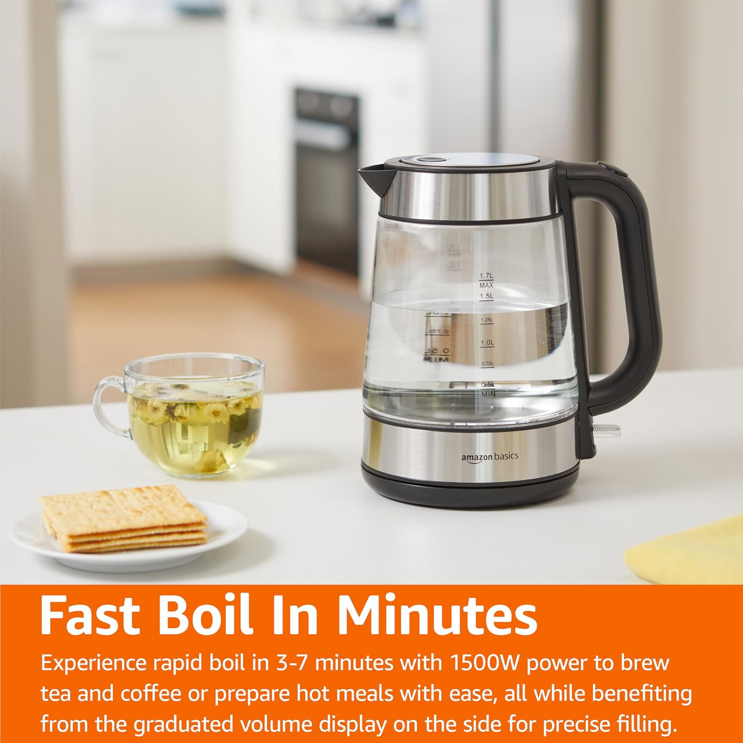 Electric kettle with glass body (suitable for brewing tea and coffee) — BPA-free