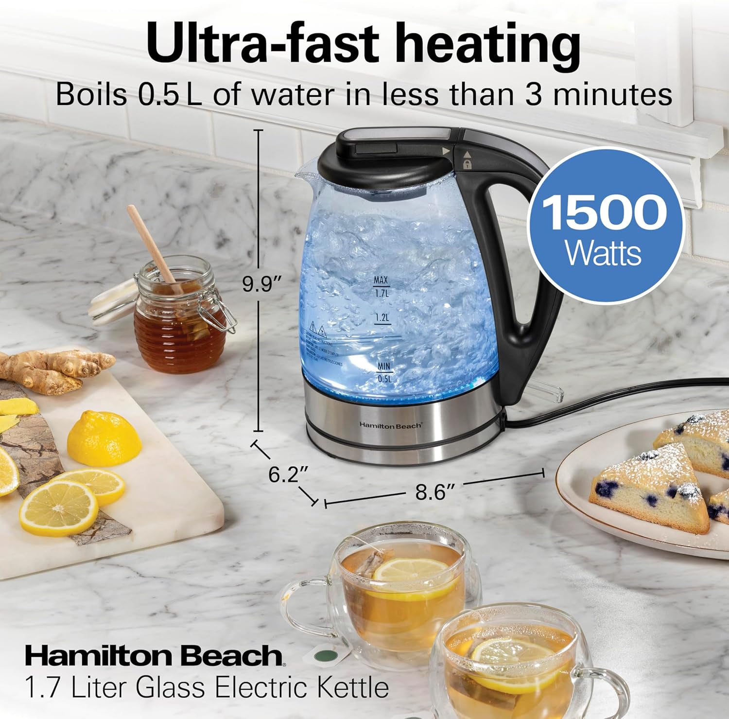 1.7L Electric Kettle — Water Kettle/Heater with LED Indicator and Built-in Filter