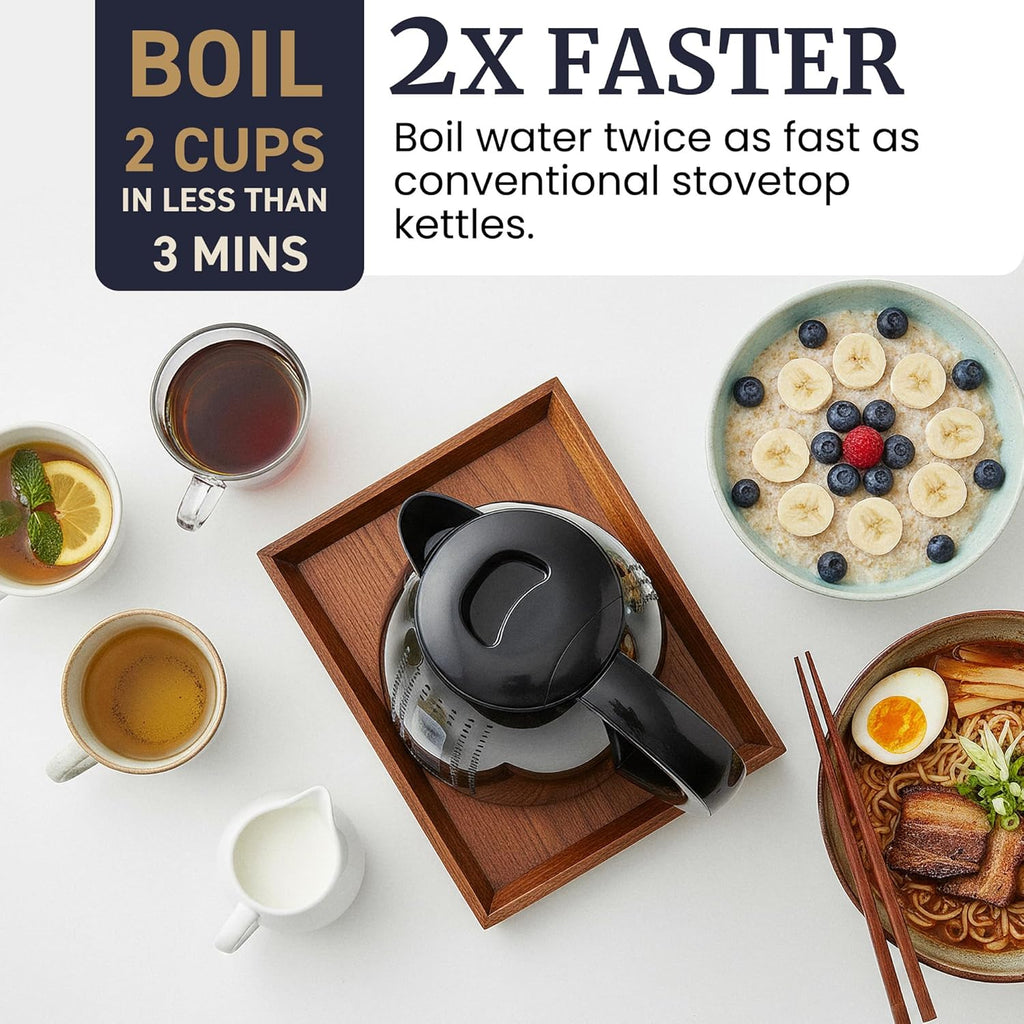 1.7L Electric Kettle — BPA-free, rapid boiling, automatic shut-off, boil-dry protection.