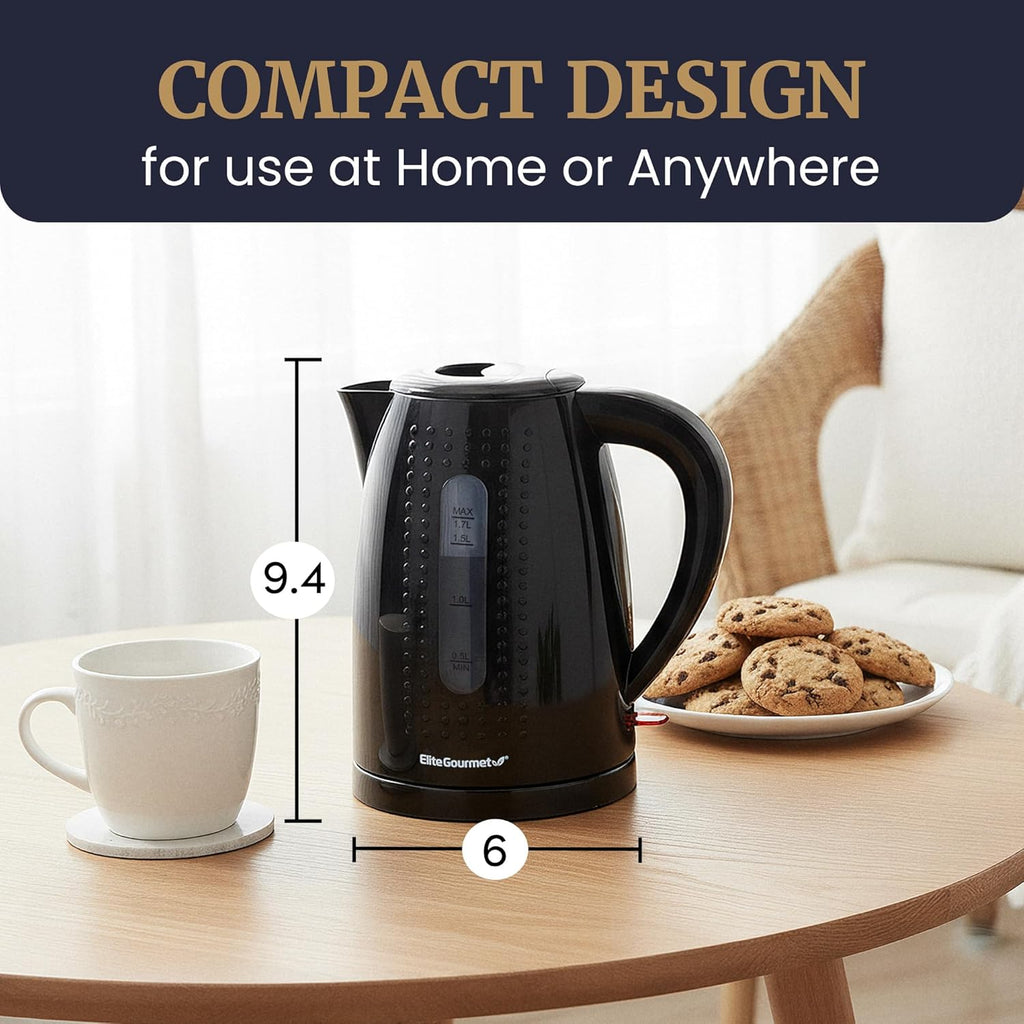 1.7L Electric Kettle — BPA-free, rapid boiling, automatic shut-off, boil-dry protection.